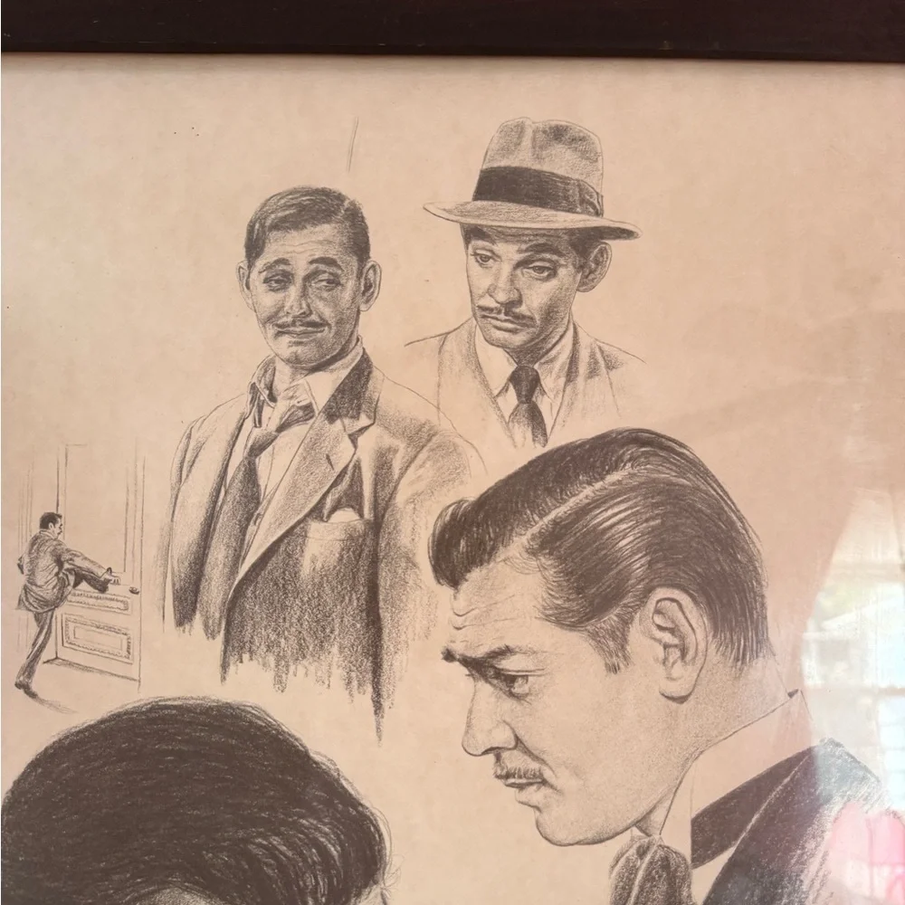 Clark Gable - Framed Charcoal Drawing by Banse - 1976